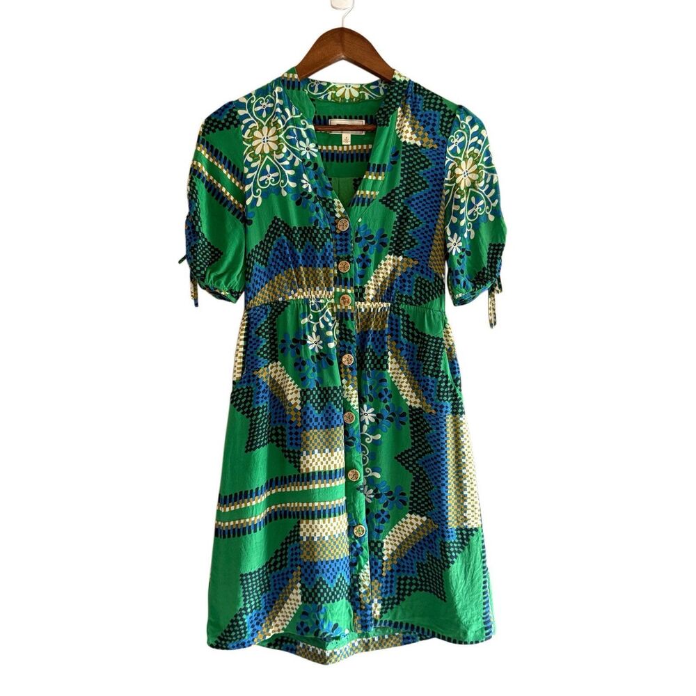 MOULINETTE SOEURS Silk Rainforest Morning Shirt Dress Green Anthropologie Size 0